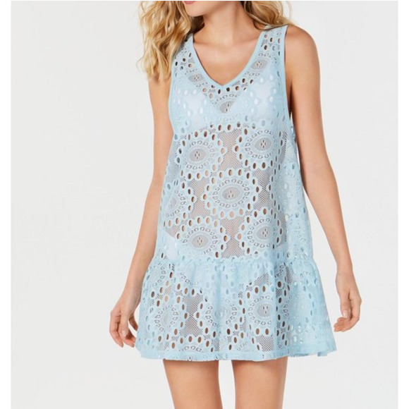 Miken Swim Cover Up Peplum Swim Dress Cover up Crystal Blue Medium NWT - Picture 3 of 4